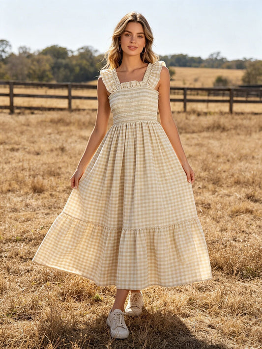 PLAID SMOCKED DRESS